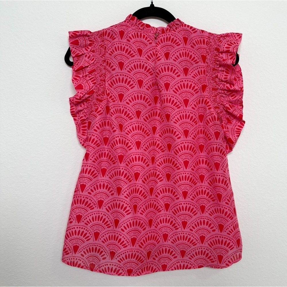 J. Marie Noelle Ruffle Sleeve Top Pink Novelty Print Size XS - Picture 3 of 7